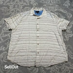 Lucky Brand Men's Large Ivory Striped Linen Blend Button-Up Shirt